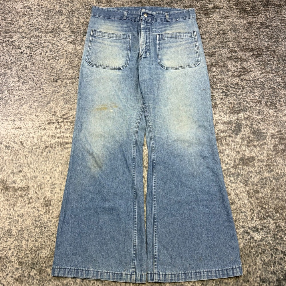VTG U.S. Navy Seafarer Jeans Bell Bottom 32x29 Blue Faded Denim Sailor 60s 70s